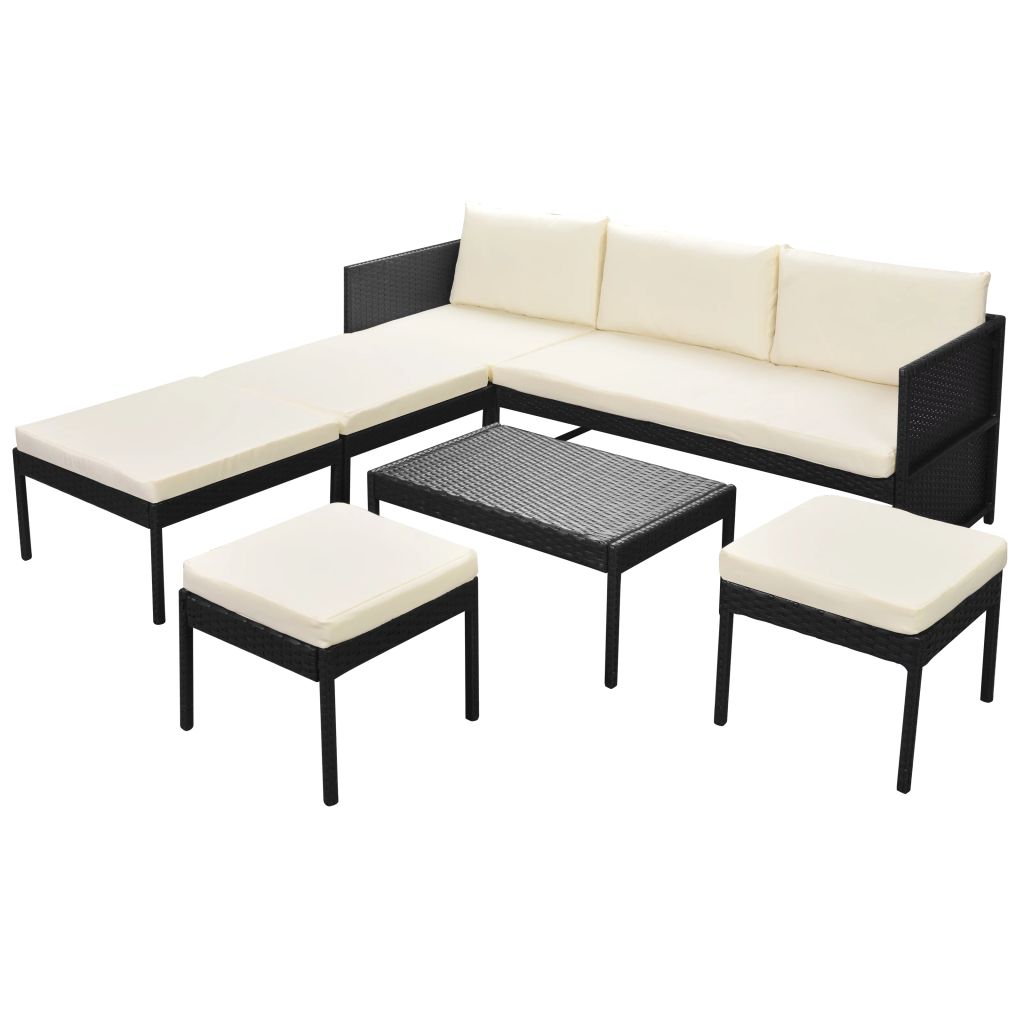 Salon De Jardin Vidaxl 6 Pcs Resine Tressee Noir Mobilier Exterieur Resistant