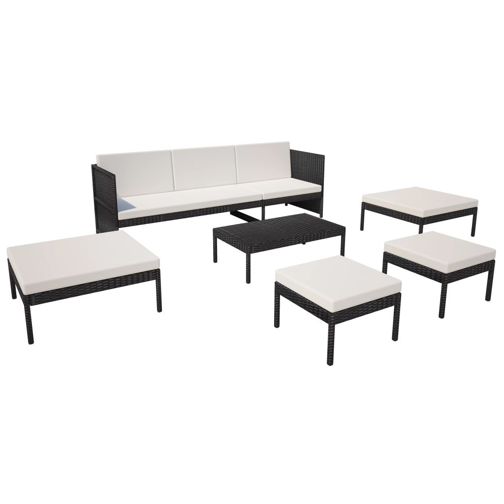 Salon De Jardin Vidaxl 6 Pcs Resine Tressee Noir Mobilier Exterieur Resistant