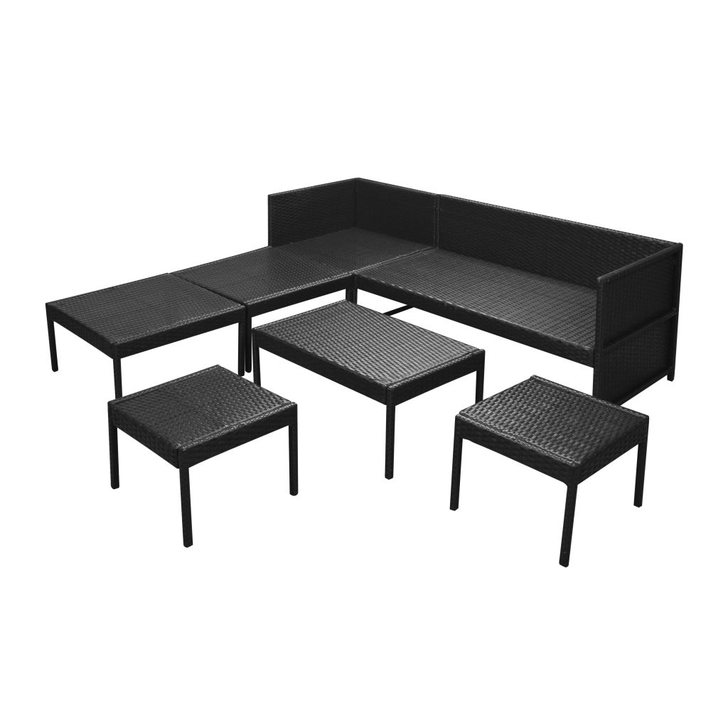 Salon De Jardin Vidaxl 6 Pcs Resine Tressee Noir Mobilier Exterieur Resistant