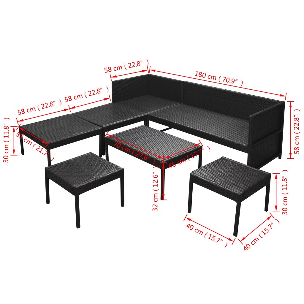 Salon De Jardin Vidaxl 6 Pcs Resine Tressee Noir Mobilier Exterieur Resistant