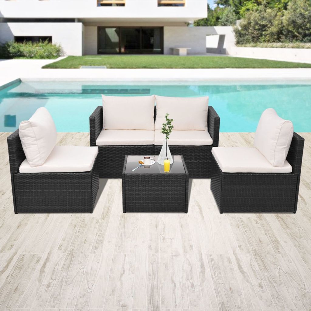 Salon De Jardin En Resine Tressee Vidaxl Noir 5 Personnes Contemporain