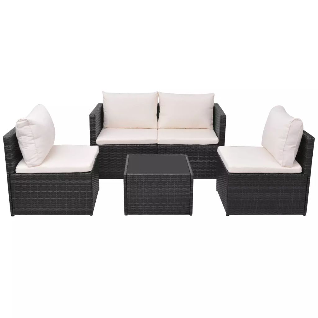 Salon De Jardin En Resine Tressee Vidaxl Noir 5 Personnes Contemporain