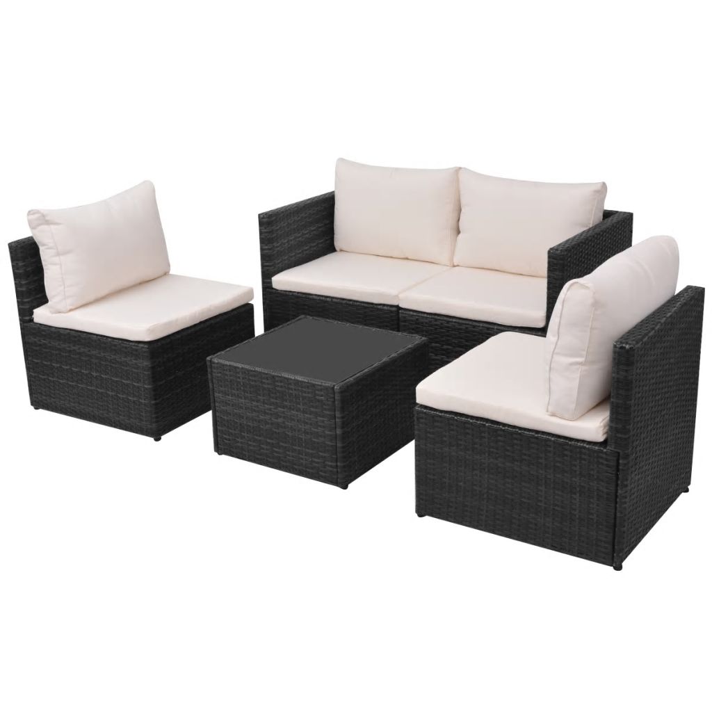 Salon De Jardin En Resine Tressee Vidaxl Noir 5 Personnes Contemporain