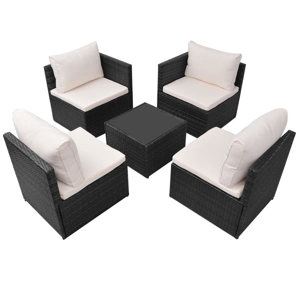 Salon De Jardin En Resine Tressee Vidaxl Noir 5 Personnes Contemporain