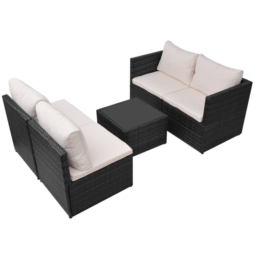 Salon De Jardin En Resine Tressee Vidaxl Noir 5 Personnes Contemporain
