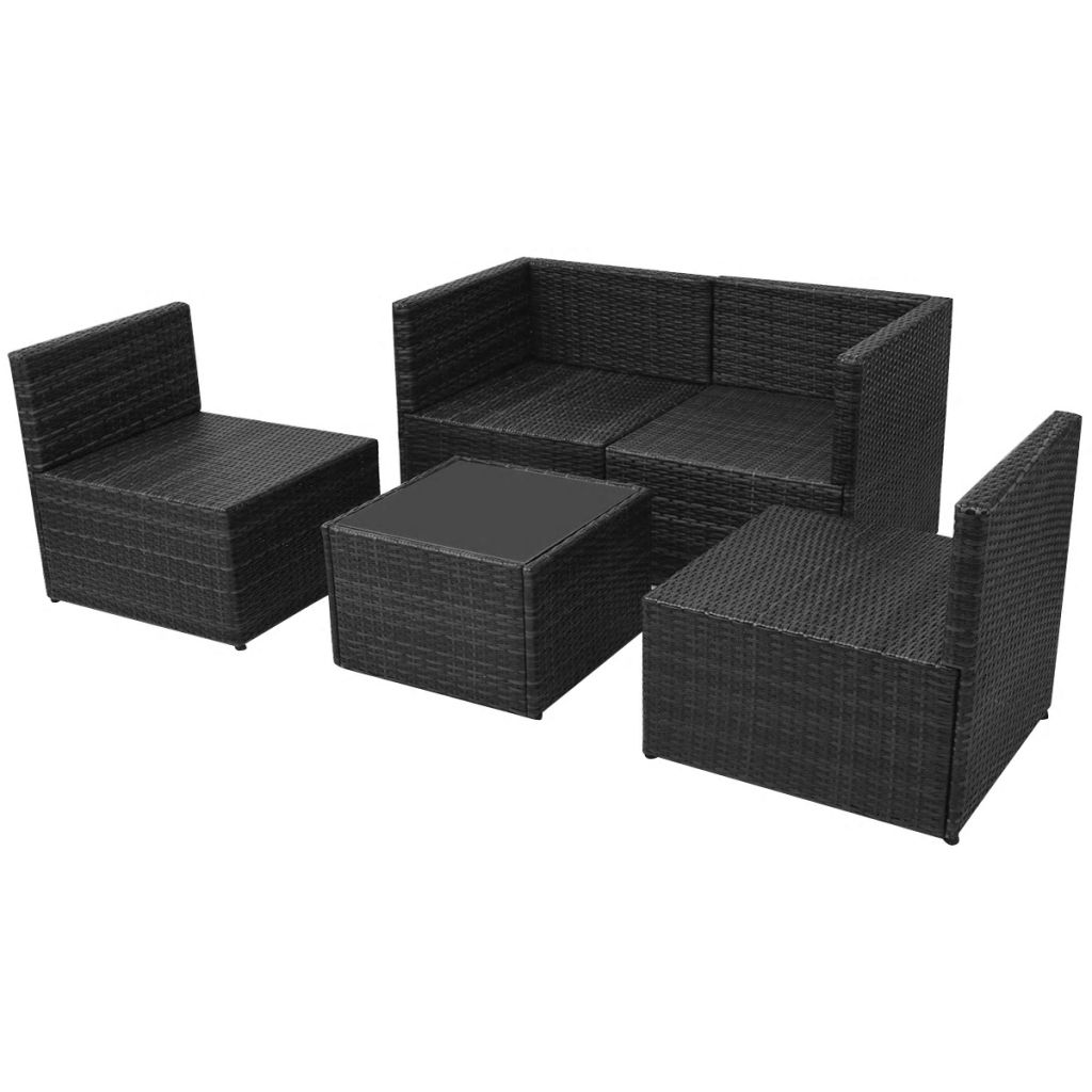Salon De Jardin En Resine Tressee Vidaxl Noir 5 Personnes Contemporain