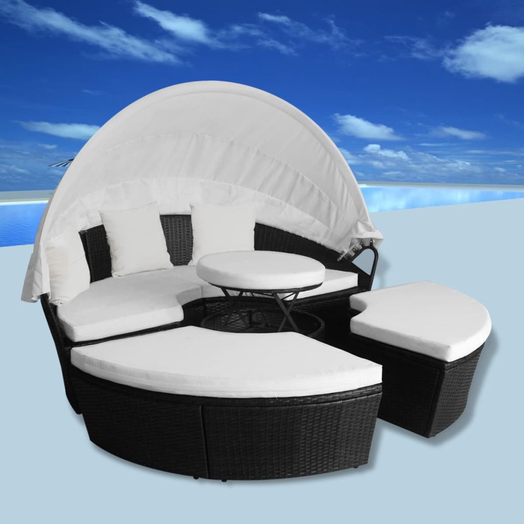 Vidaxl Jeu De Chaise Longue 11 Pcs Rond Noir Resine Tressee