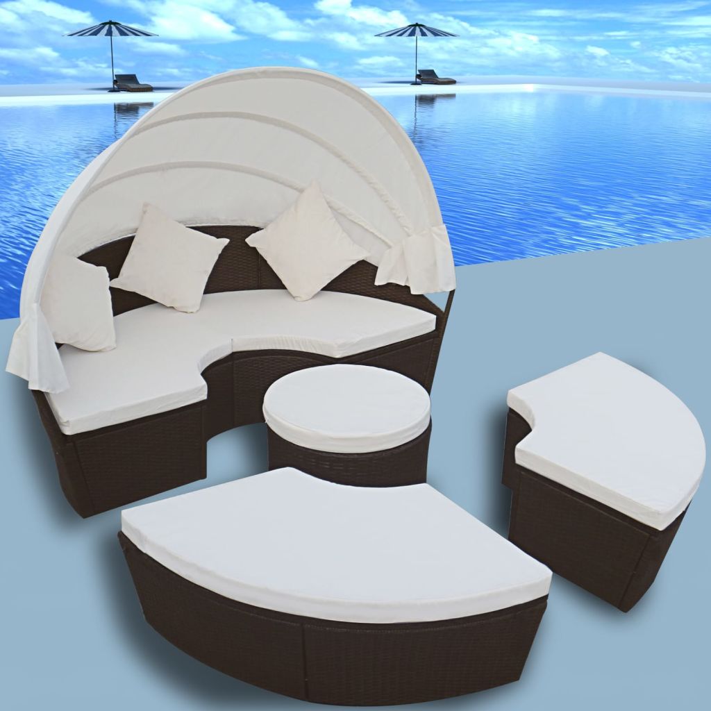 Vidaxl Jeu De Chaise Longue 12 Pcs Avec Auvent Marron Resine Tressee