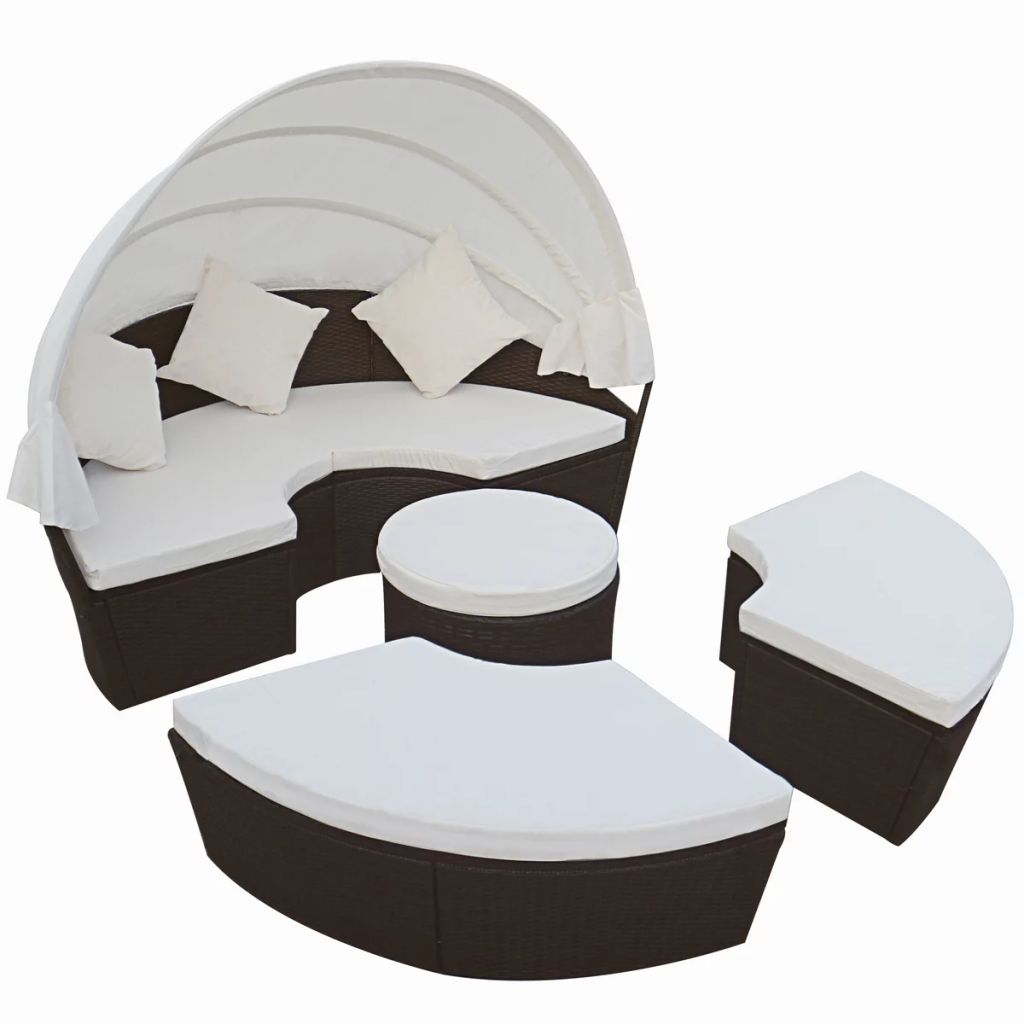 Vidaxl Jeu De Chaise Longue 12 Pcs Avec Auvent Marron Resine Tressee