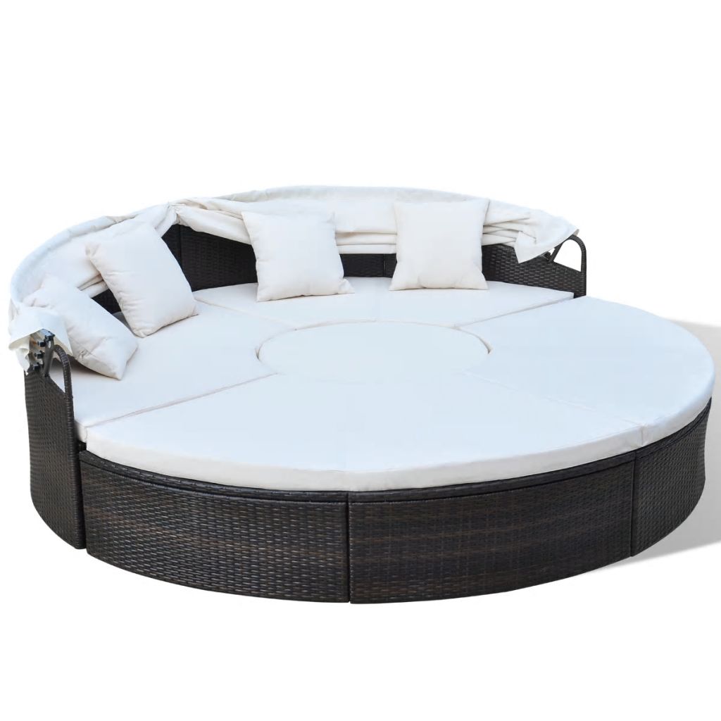 Vidaxl Jeu De Chaise Longue 13 Pcs Rond Marron 230 Cm Resine Tressee