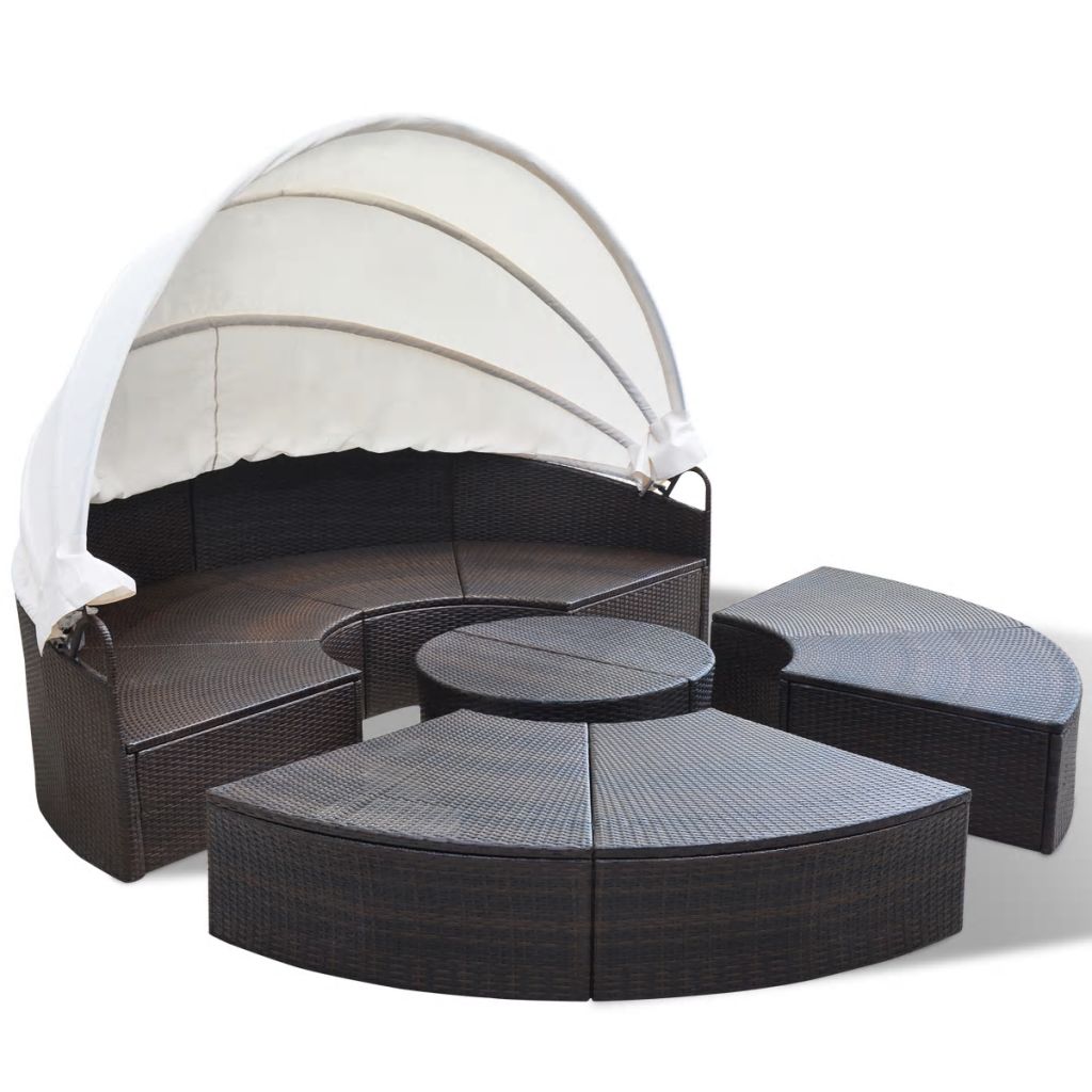 Vidaxl Jeu De Chaise Longue 13 Pcs Rond Marron 230 Cm Resine Tressee