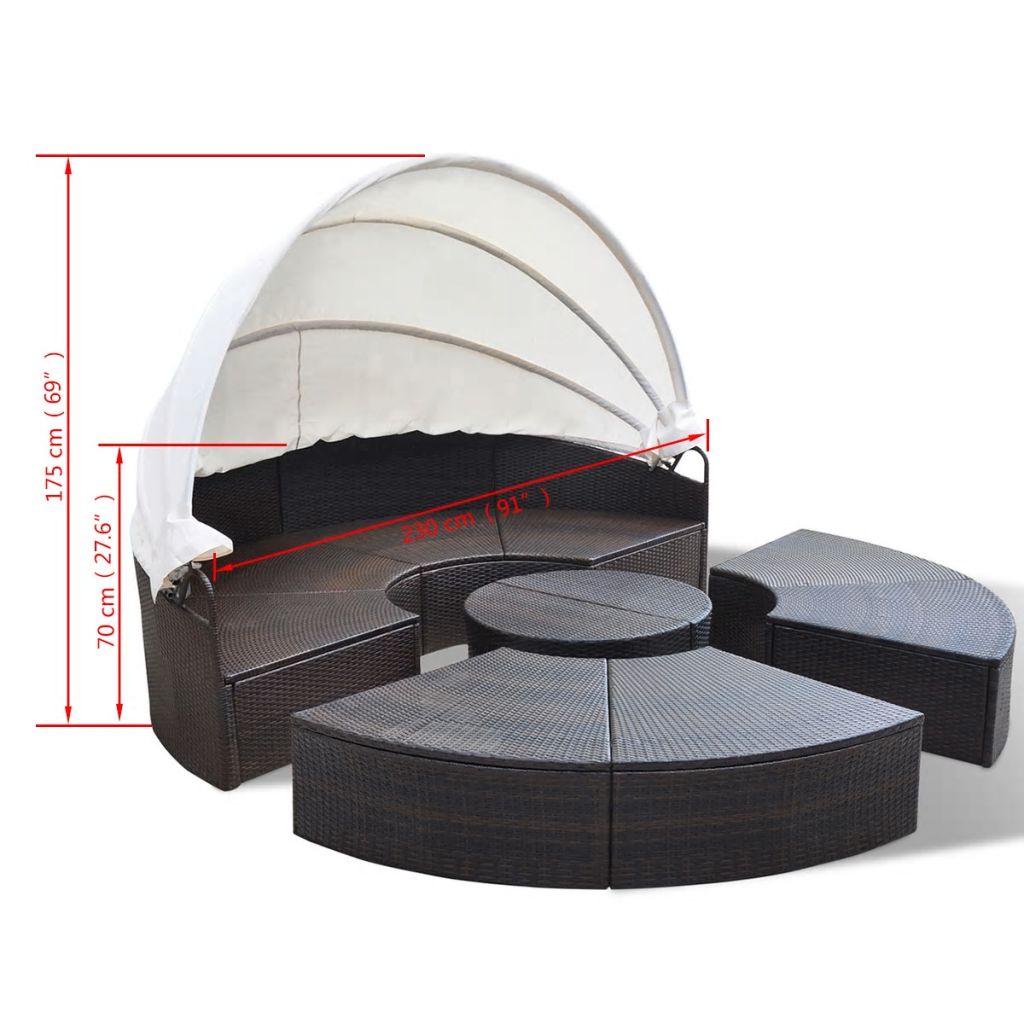 Vidaxl Jeu De Chaise Longue 13 Pcs Rond Marron 230 Cm Resine Tressee