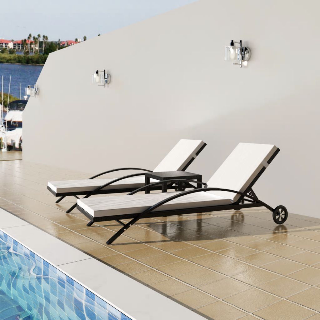Ensemble De Chaises Longues - Noir - 2 Chaises + Table - Dossier Reglable - Housses Lavables - Roulettes