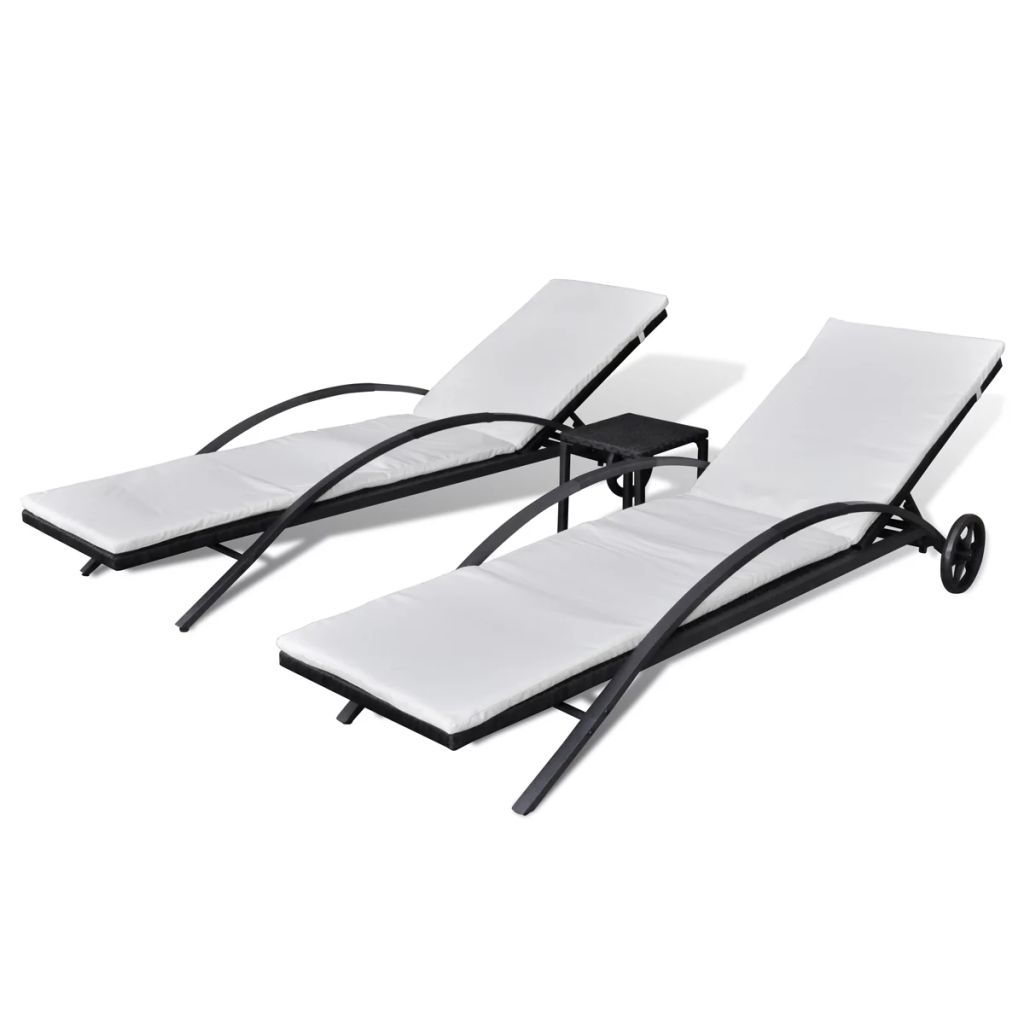 vidaXL Jeu de chaise longue 3 pcs Noir Resine tressee