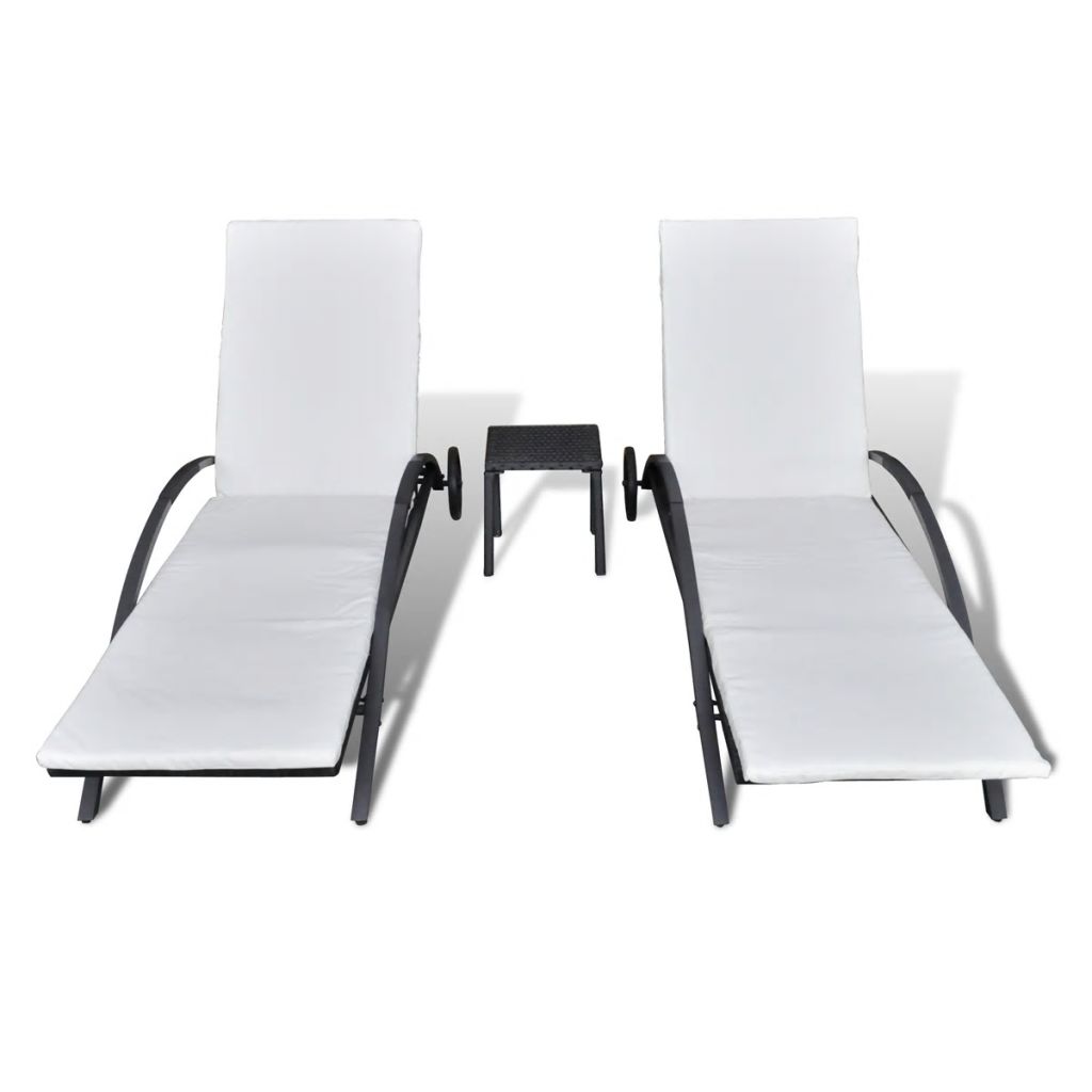 Ensemble De Chaises Longues - Noir - 2 Chaises + Table - Dossier Reglable - Housses Lavables - Roulettes