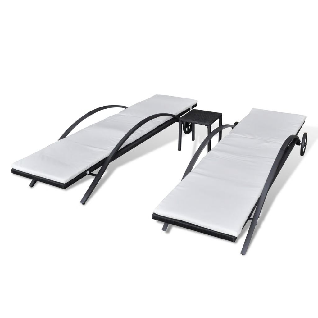 Ensemble De Chaises Longues - Noir - 2 Chaises + Table - Dossier Reglable - Housses Lavables - Roulettes