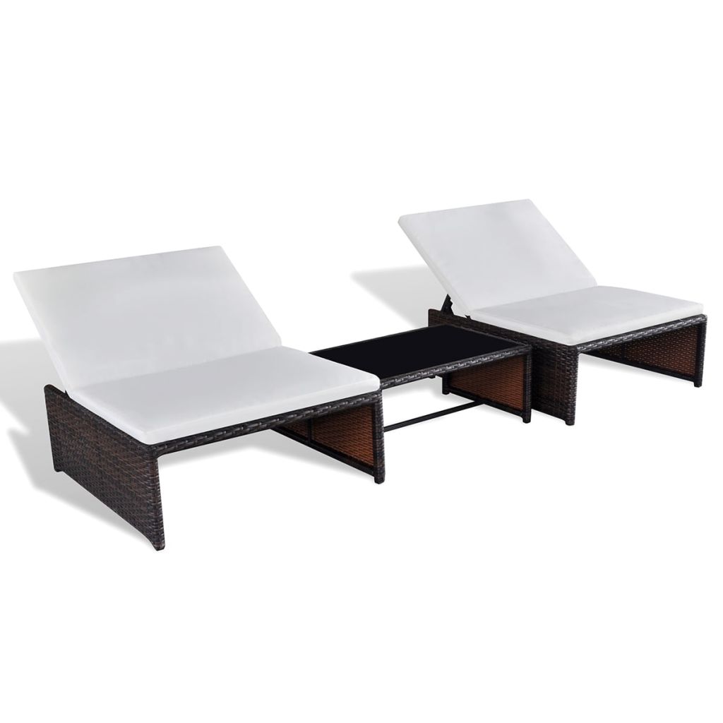 Vidaxl Lot De 2 Chaises Longues Avec Table Bain De Soleil Transat De Terrasse Siege De Jardin Patio Exterieur Resine 43068