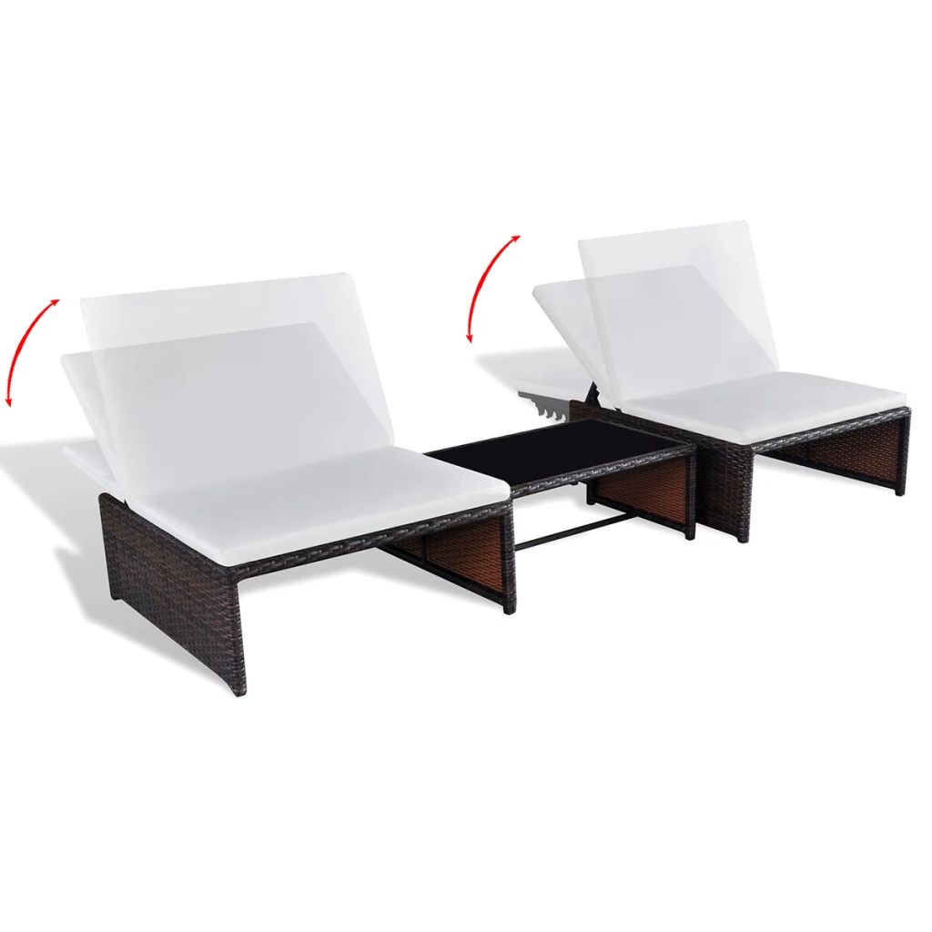 Vidaxl Lot De 2 Chaises Longues Avec Table Bain De Soleil Transat De Terrasse Siege De Jardin Patio Exterieur Resine 43068