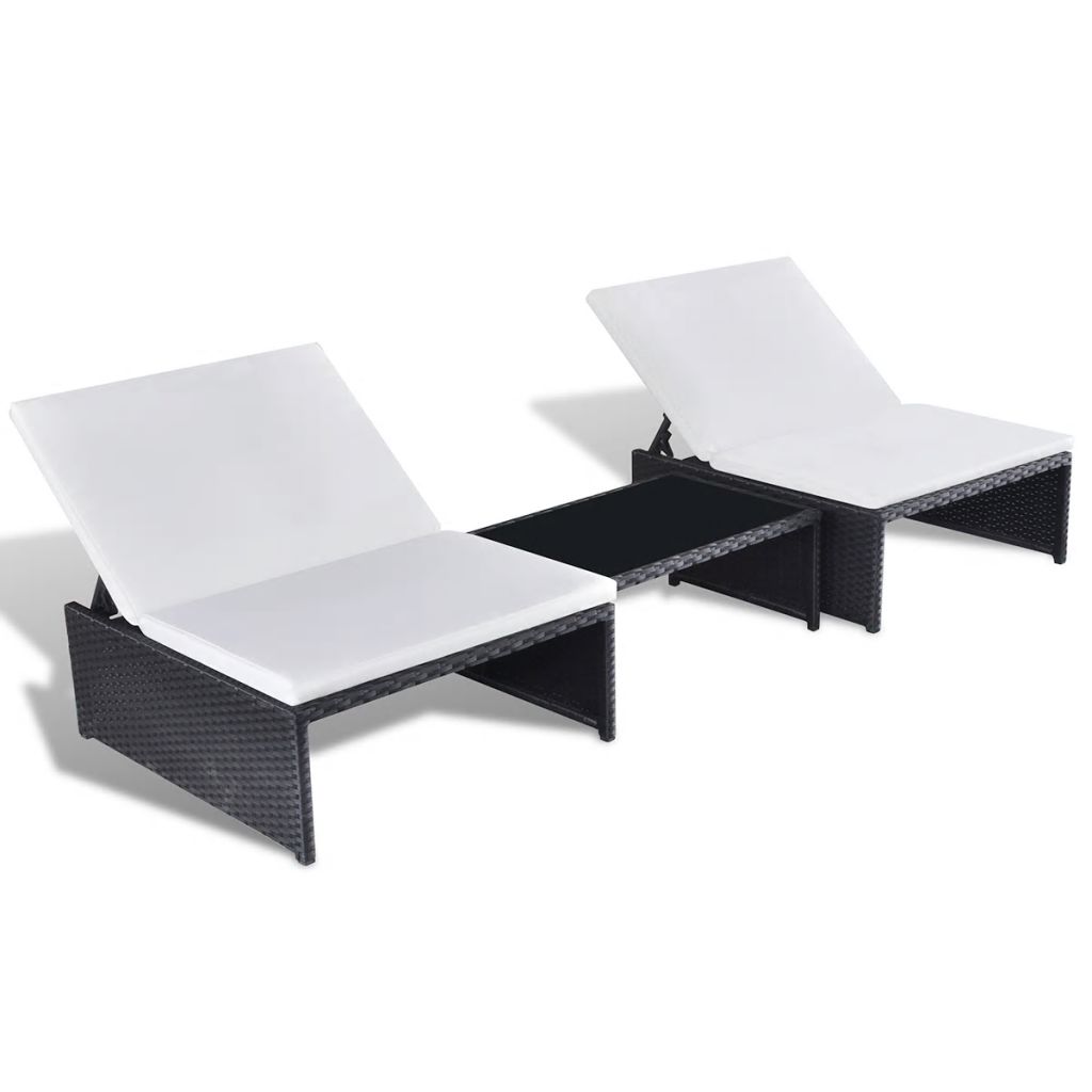 Ensemble De Salon De Jardin - Vidaxl - 43069 - 2 Chaises Inclinables - Table Basse - Resine Tressee Noire