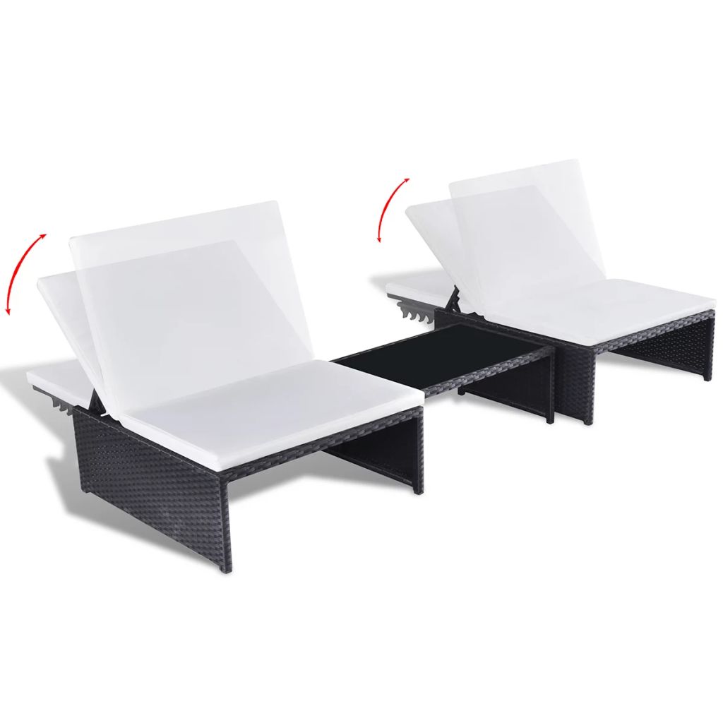 Ensemble De Salon De Jardin - Vidaxl - 43069 - 2 Chaises Inclinables - Table Basse - Resine Tressee Noire