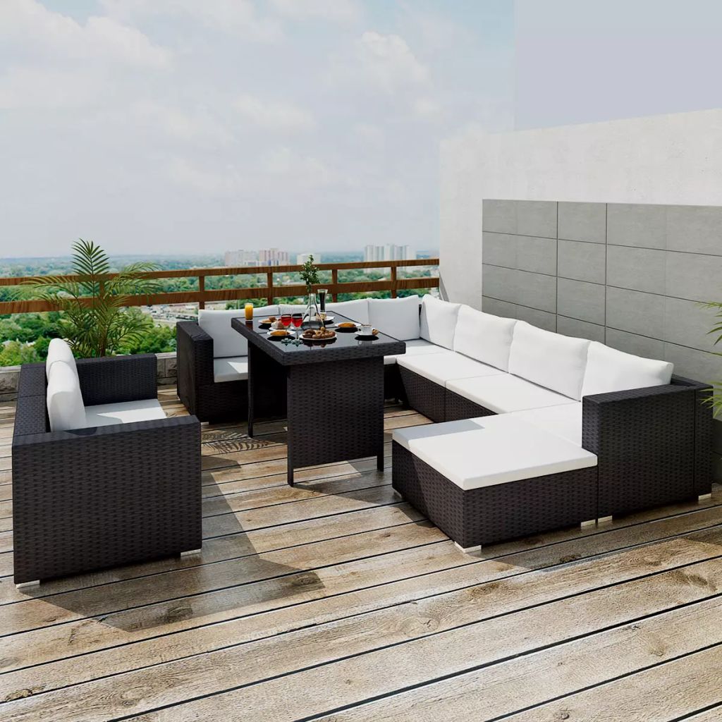 Vidaxl Salon De Jardin 10 Pcs Avec Coussins Meubles De Terrasse Mobilier De Jardin Meubles De Patio Mobilier Dexterieur 41878