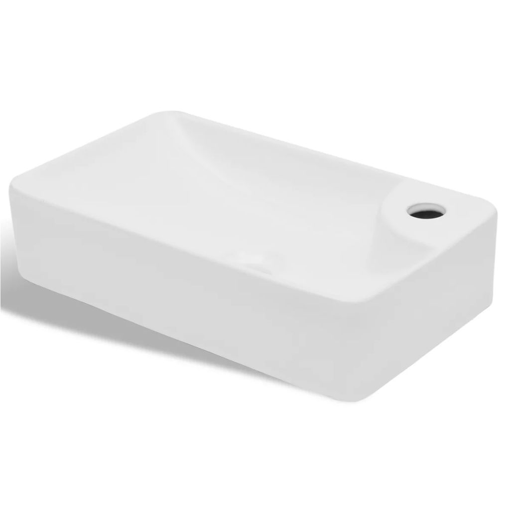 vidaXL Lavabo a trou pour robinet ceramique Blanc pour salle de bain
