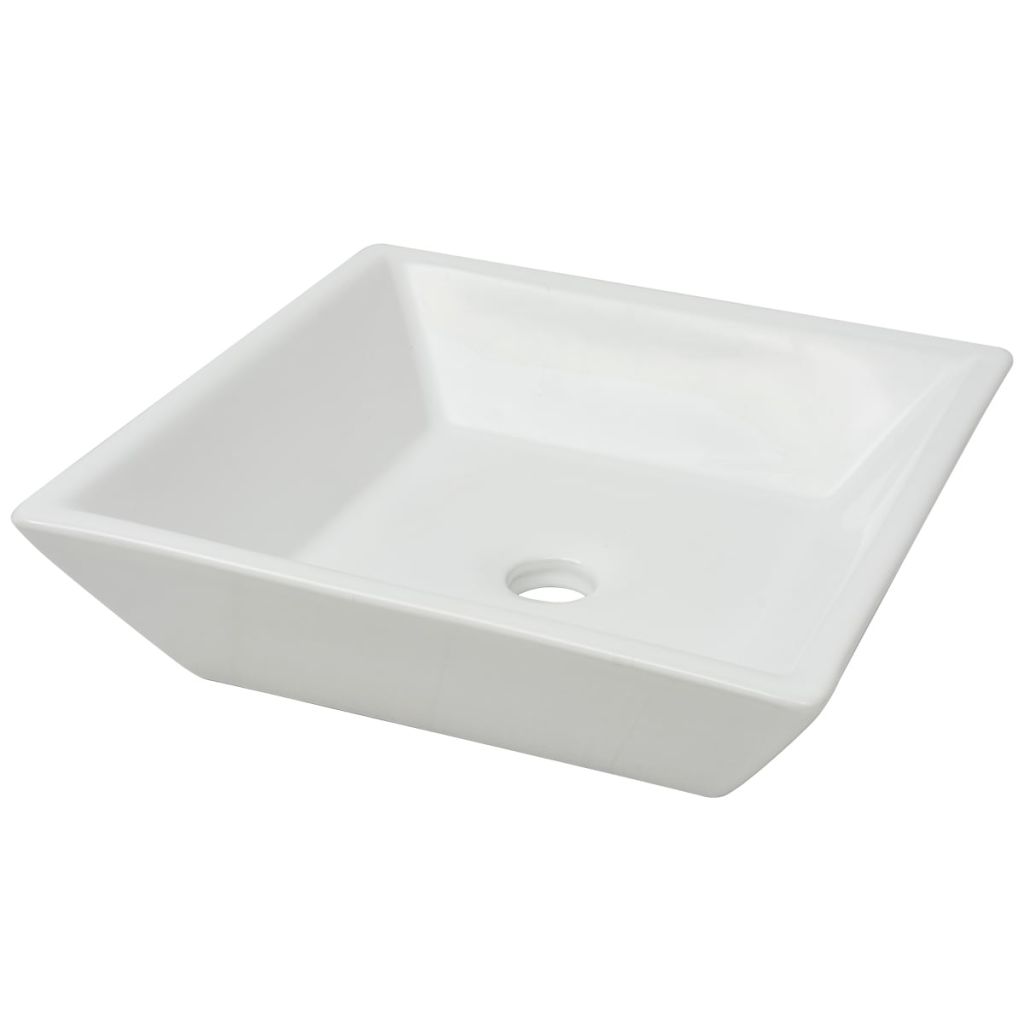 Vidaxl Lavabo Carree Ceramique Blanc 415x415x12 Cm Vasque A Poser Salle Bain 142344