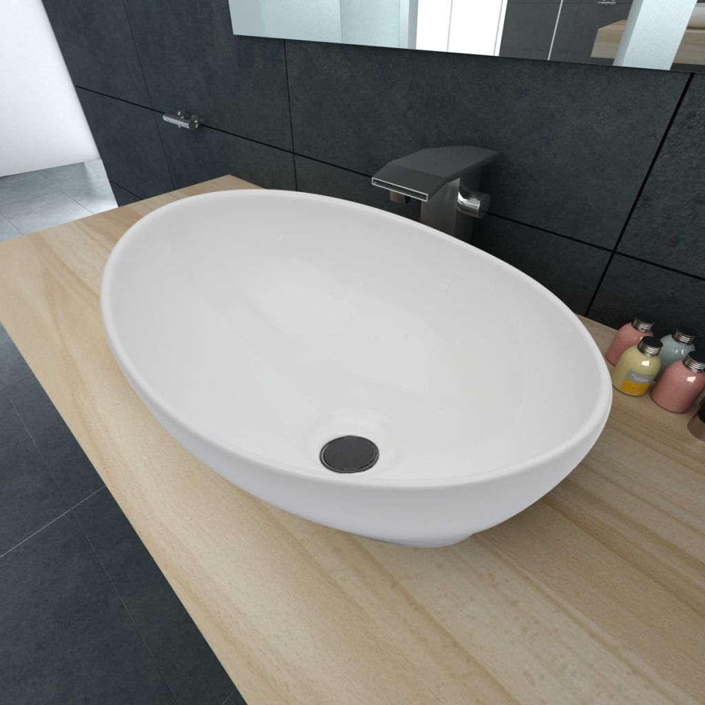 Vidaxl Lavabo En Forme Ovale Ceramique Blanc Lave Mains Vasque Salle De Bain 140674