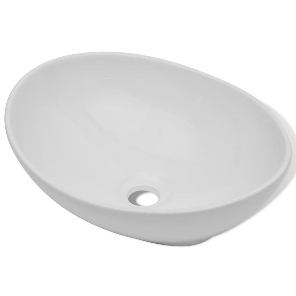 Vidaxl Lavabo En Forme Ovale Ceramique Blanc Lave Mains Vasque Salle De Bain 140674