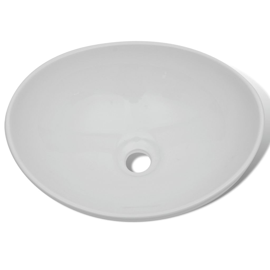 Vidaxl Lavabo En Forme Ovale Ceramique Blanc Lave Mains Vasque Salle De Bain 140674