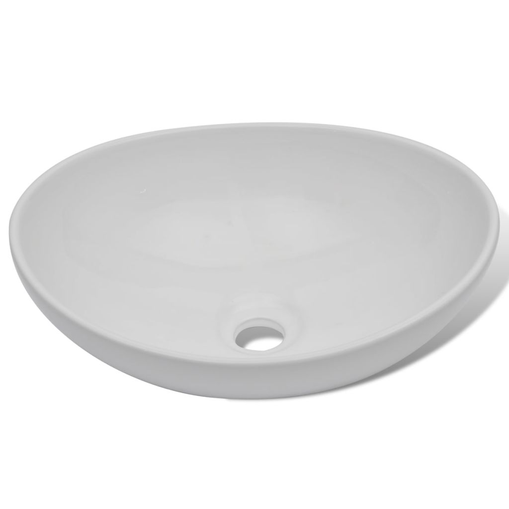 Vidaxl Lavabo En Forme Ovale Ceramique Blanc Lave Mains Vasque Salle De Bain 140674