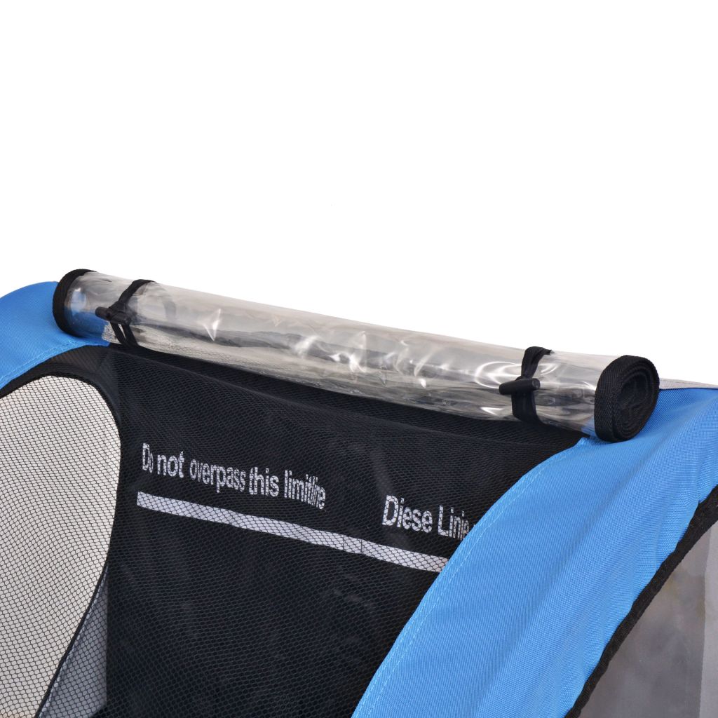 Remorque De Velo Pour Enfants Vidaxl Gris Et Bleu 30 Kg Harnais De Securite 5 Points Acier Robuste