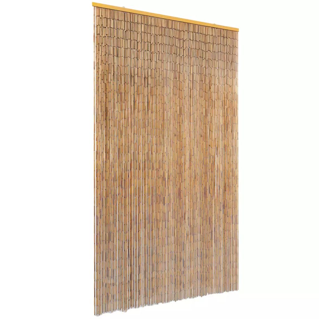 Vidaxl Rideau De Porte Anti Insectes 120x220 Cm Marron Bambou Moustiquaire A Lamelles Barre Superieure En Bois 43724