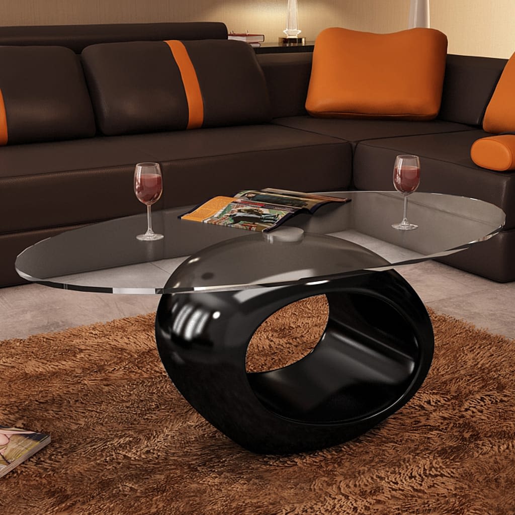 Vidaxl Table Basse Avec Dessus De Table En Verre Ovale Noir Brillant 240319