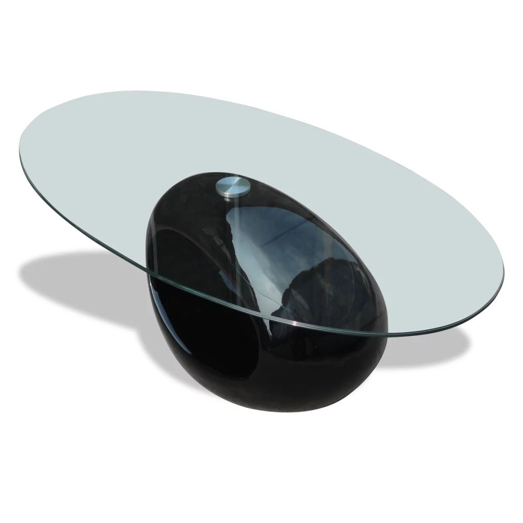 Vidaxl Table Basse Avec Dessus De Table En Verre Ovale Noir Brillant 240319