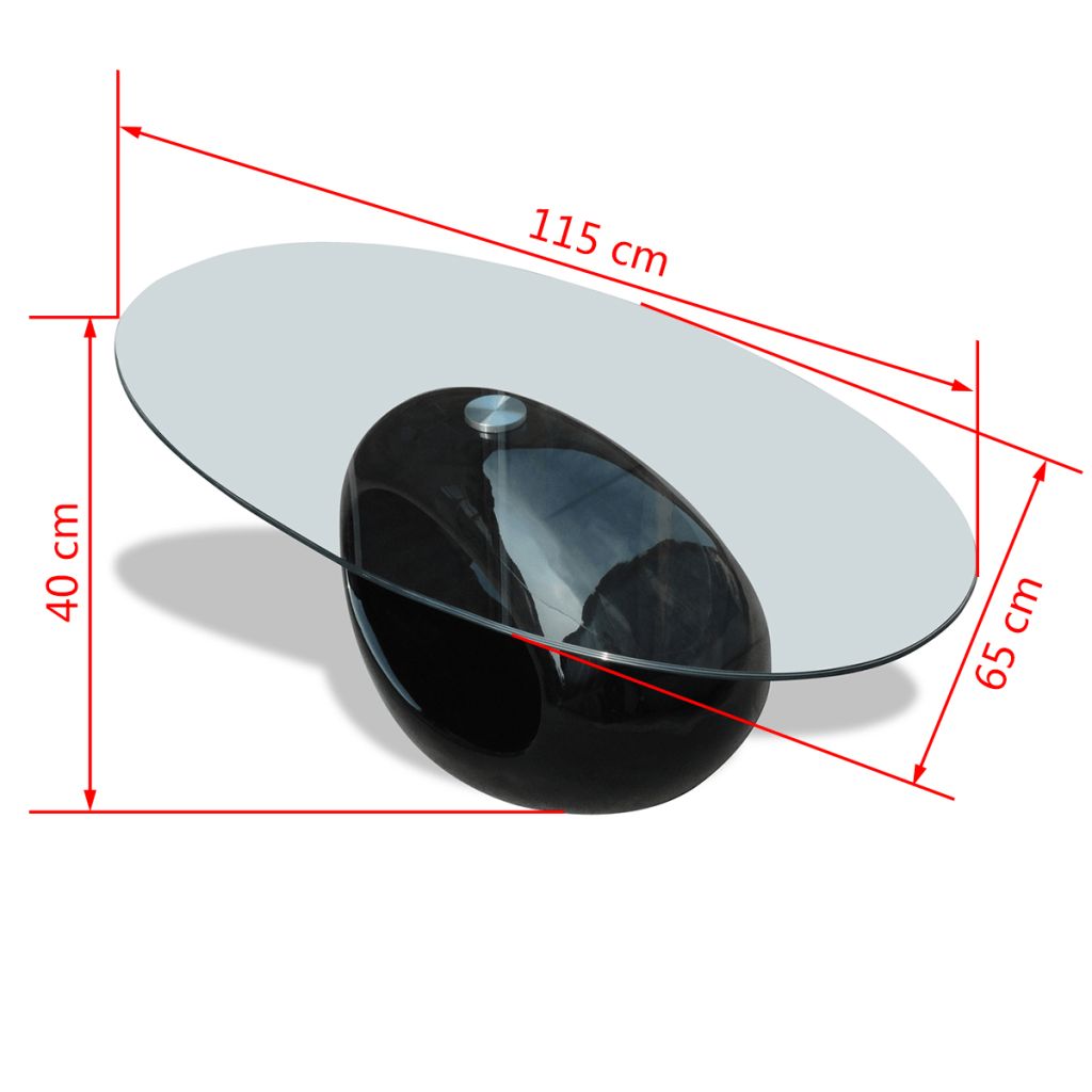 Vidaxl Table Basse Avec Dessus De Table En Verre Ovale Noir Brillant 240319