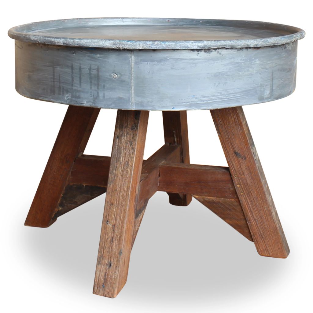 Table Basse En Bois De Recuperation Massif Vidaxl 60 X 45 Cm Gris Rond Salon