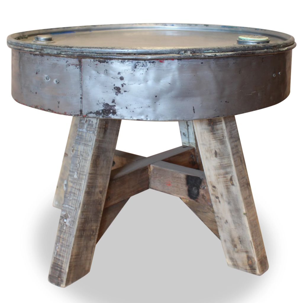 Table Basse En Bois De Recuperation Massif Vidaxl 60 X 45 Cm Gris Rond Salon