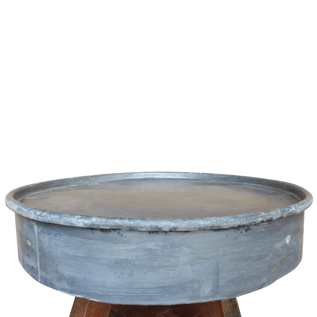 Table Basse En Bois De Recuperation Massif Vidaxl 60 X 45 Cm Gris Rond Salon