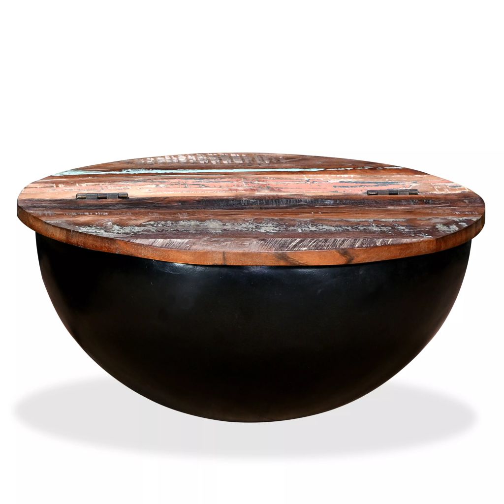 Table Basse Vidaxl Bois De Recuperation Massif Noir Rond Style Industriel