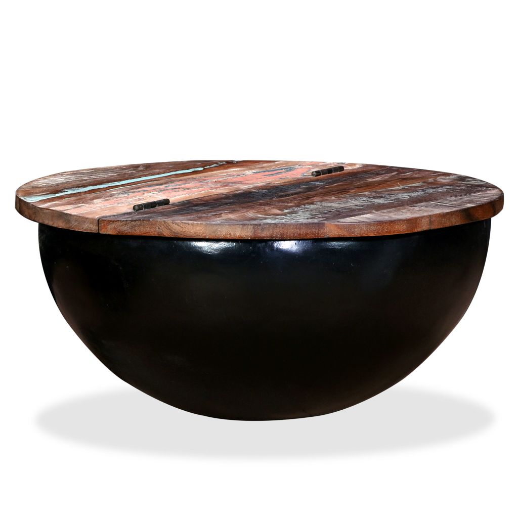 Table Basse Vidaxl Bois De Recuperation Massif Noir Rond Style Industriel