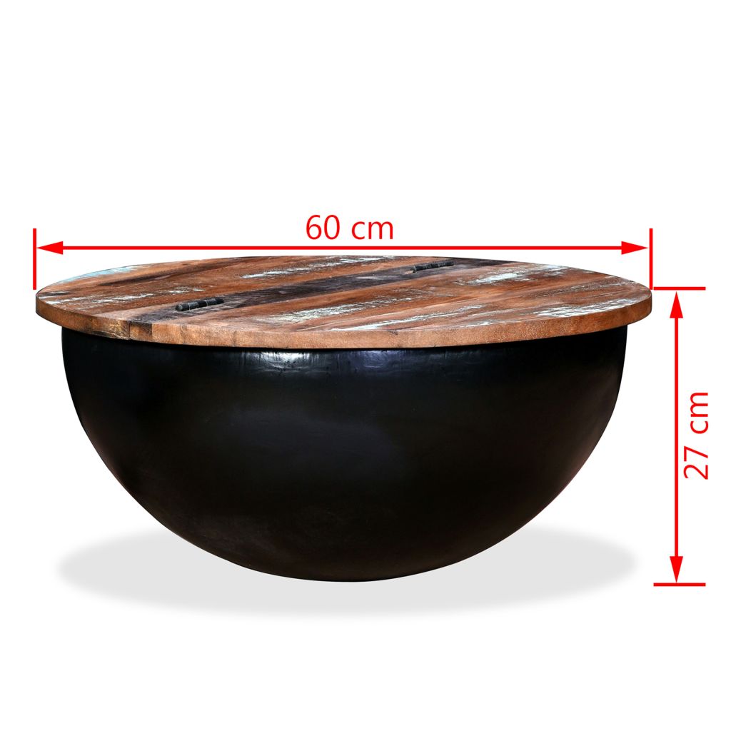 Table Basse Vidaxl Bois De Recuperation Massif Noir Rond Style Industriel