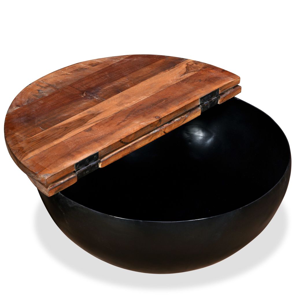 Table Basse Vidaxl Bois De Recuperation Massif Noir Rond Style Industriel