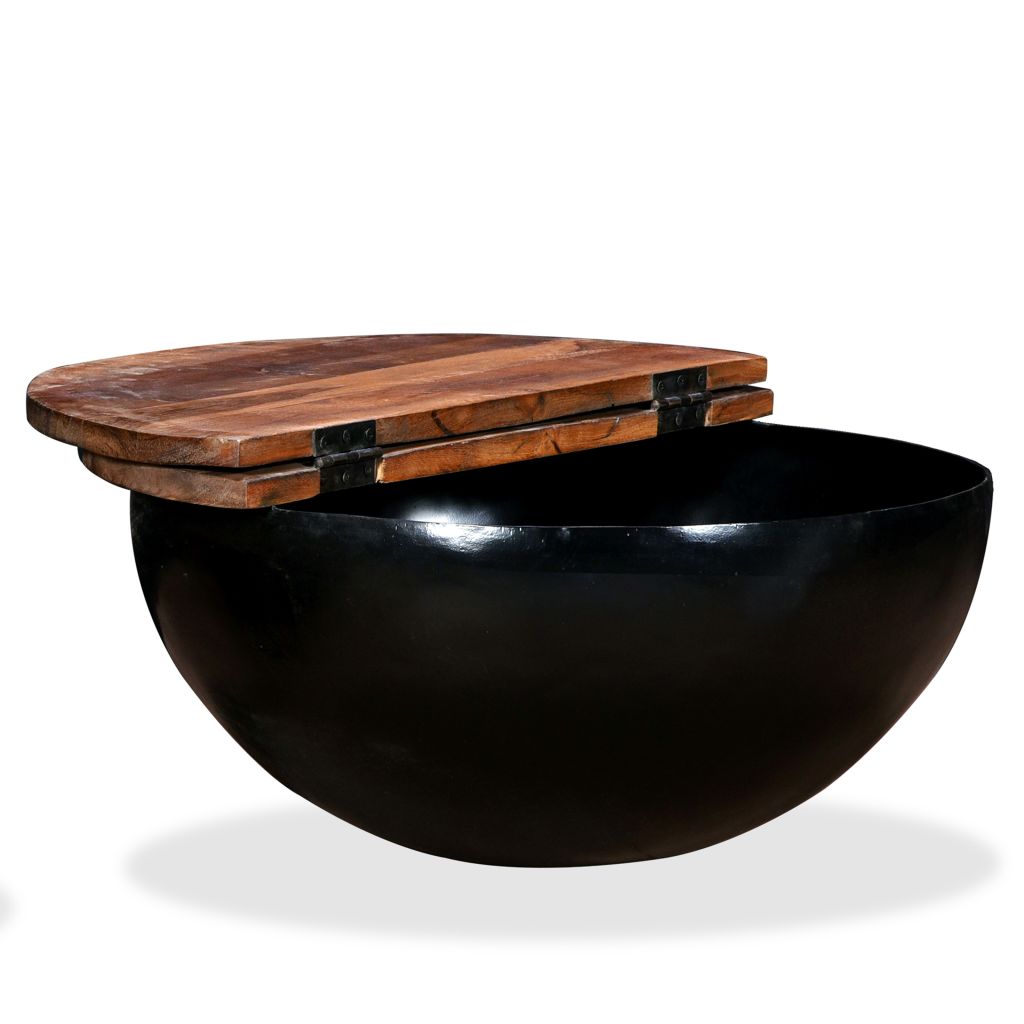 Table Basse Vidaxl Bois De Recuperation Massif Noir Rond Style Industriel