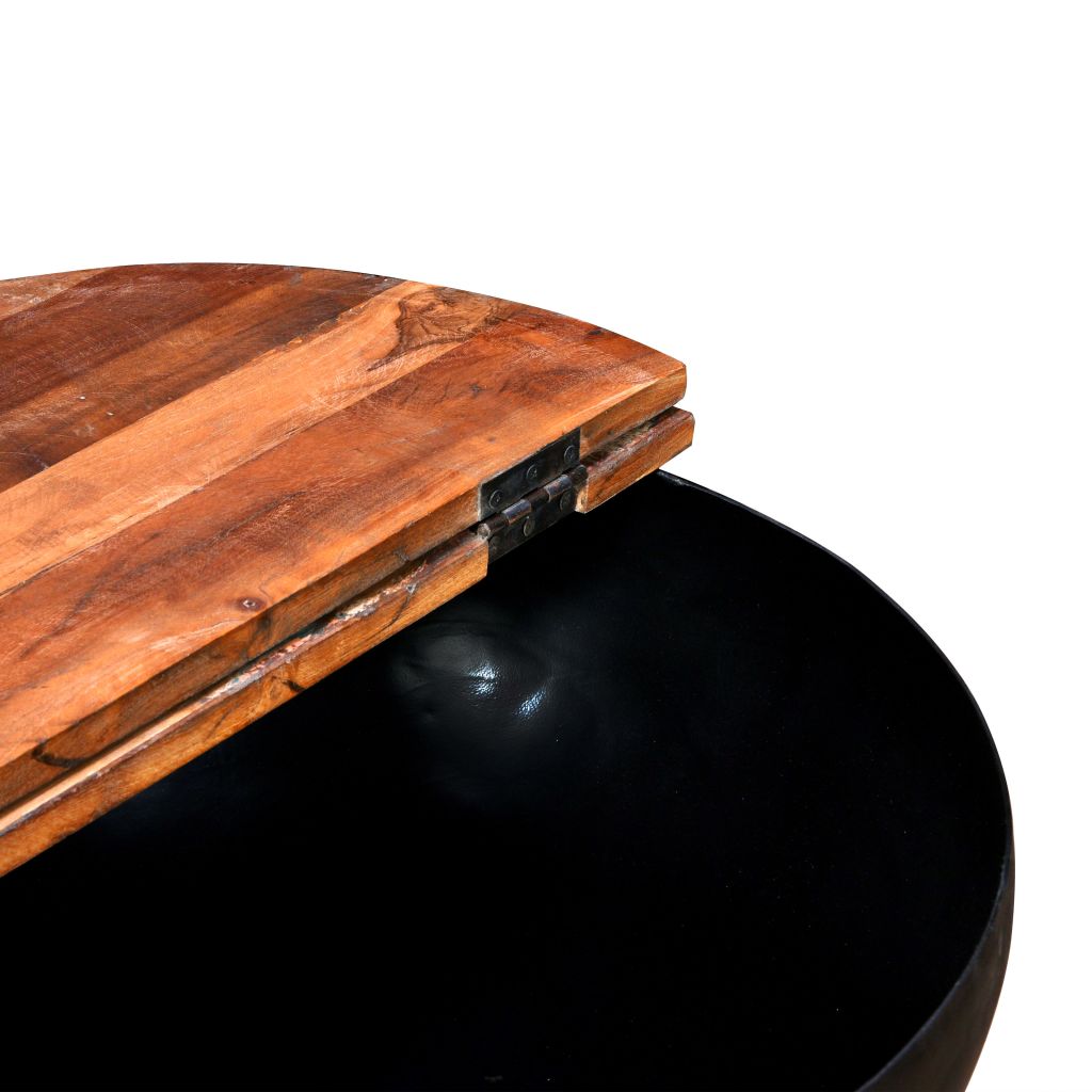 Table Basse Vidaxl Bois De Recuperation Massif Noir Rond Style Industriel