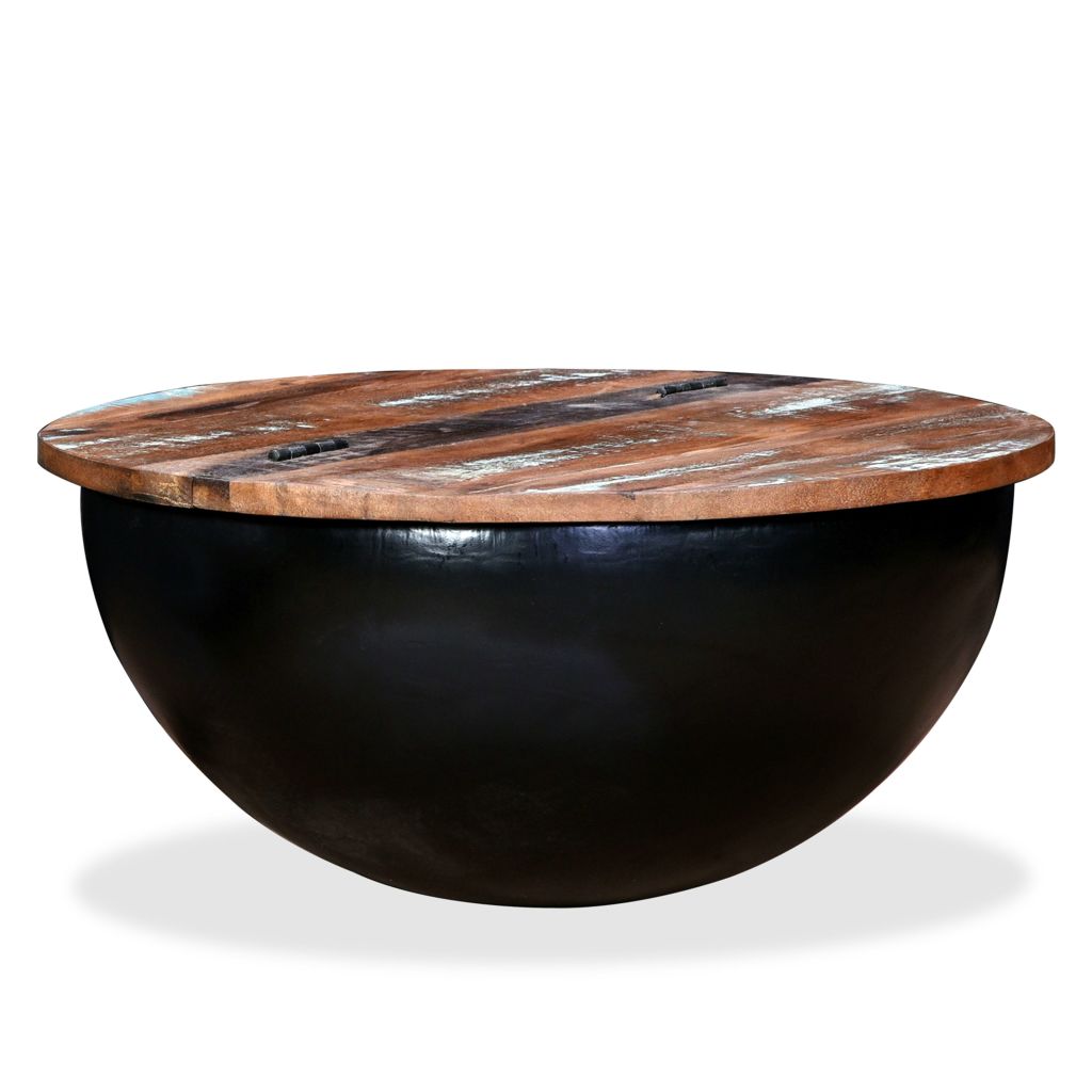 Table Basse Vidaxl Bois De Recuperation Massif Noir Rond Style Industriel