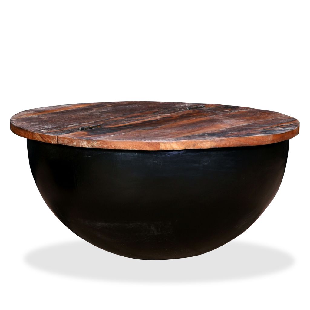 Table Basse Vidaxl Bois De Recuperation Massif Noir Rond Style Industriel