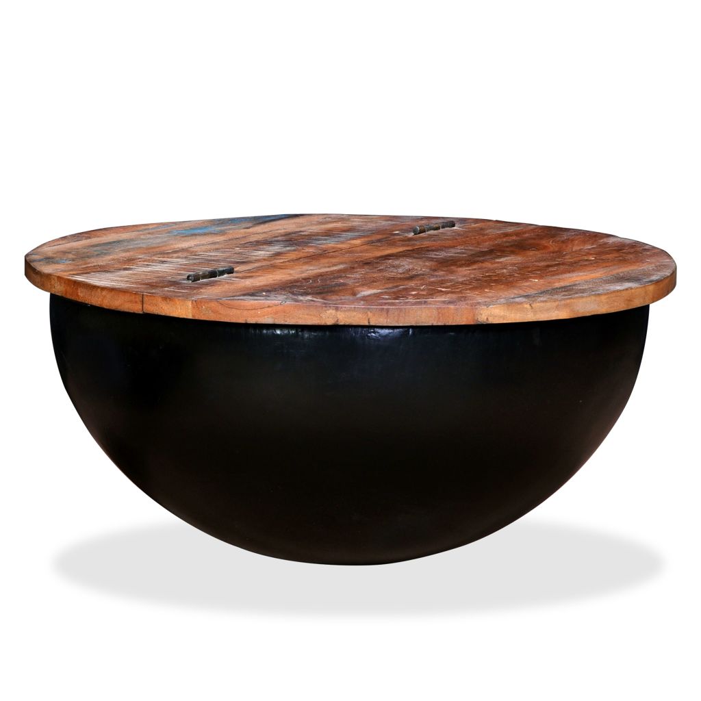 Table Basse Vidaxl Bois De Recuperation Massif Noir Rond Style Industriel