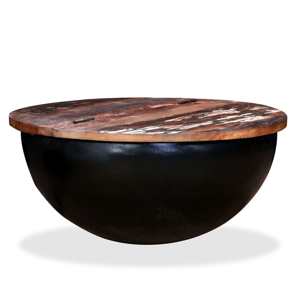 Table Basse Vidaxl Bois De Recuperation Massif Noir Rond Style Industriel
