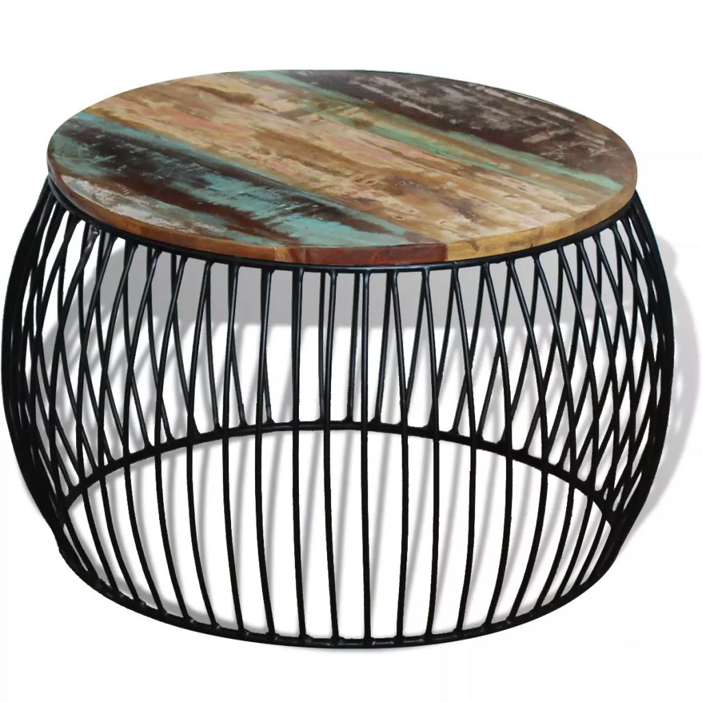 Vidaxl Table Basse Ronde 68x37 Cm Bois De Recuperation Massif 243300